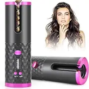 Cordless Auto Hair Curler, Automatic Curling Iron, Rechargeable Auto Rotating Ceramic Barrel, Fast Heating with 6 Temperature & Timer Settings, Auto Shut-Off Portable hair curler, Multicolor