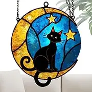 Cat Sun Catcher Ornaments - Acrylic Wall Decoration Cat Moon Pendants - Aesthetic Window Decorations Ornaments for Home Bedroom Cafe Living Room Studio