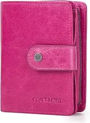 [ALDNHD] Women's Wallet Trifold Genuine Leather RFID Anti-Theft Brush Buckle Multiple Card Slots Short Style Wallet,D