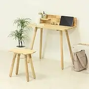 Desk Chair Set of 2 with Stool, Natural Wood, Compact, with Shelves for Kids