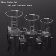 1Set Low Form Glass Beaker 5 10 25 50 100ml Borosilicate Measuring Lab Glassware