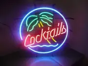 Cocktails Palm Tree 20"x16" Neon Light Sign Lamp Garage Bar Decor With Dimmer