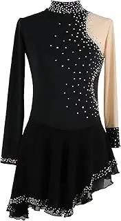 [Zagitova] Ice Figure Skating Dress for Girls,Crew Neck Mesh Patchwork Competition Performance Costume, Customizable
