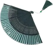 Luxshiny Folding Hand Fan, Vintage Chinese Style Handheld Fan Portable Fabric Fan for Wedding, Party Favor, Performance, Dance, Daily (Green)