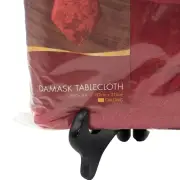 Holiday Time Damask Oblong 60" x 84" Tablecloth Red Poinsettia Christmas Design