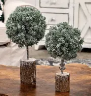 New Rustic Farmhouse MINI FROSTED TOPIARY CHRISTMAS TREE Log Base 12"