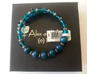 NWT ALex and Ani ENIGMA CERULEAN Blue Beaded Charm Bangle Bracelet BOX R SILVER