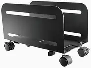 Desky Computer Tower Stand – Adjustable Steel PC Holder with Lockable Wheels – Fits ATX Towers 119–209mm – Matte Black