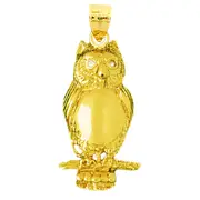 14K Gold 33MM Hoot Owl Pendant