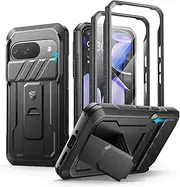 [Dexnor] for Google Pixel 9 Case with Built-in Slide Camera Cover & Screen Protector & Kickstand, Heavy-Duty Shockproof Rugged Case Full-Body Bumper Protective Cover - Black