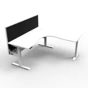 Natural White And White Corner Workstation With Screen And Cable Tray