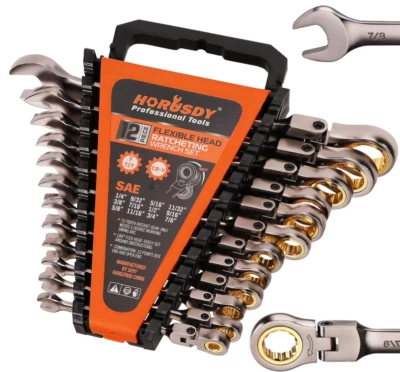 12-Piece SAE Flex-Head Ratcheting Wrench Set with Organizer | 1/4” to 7/8“