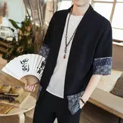 Elbow-Sleeve Open Front Jacket Black - L