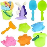 9PCS Buckets and Spades Beach Sand Pit Toys for Kids Beach Water Play Sandbox Toys Set with Mesh Bag Sand Molds Shovel for Boys Girls Travel Summer Outdoor