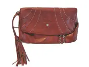 MISS ME Red Faux Leather Clutch Bag Chain strap Charm Tassel Silver metal accent