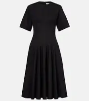 [McQueen] McQueen Cotton poplin midi dress AU 12 black