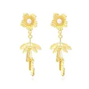 Bohemian-style Long Metal Flower Tassel Earrings Gold-colored Floral Pierce Stud