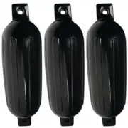 3 Pack 8-1/2 Inch x 27 Inch Double Eye Black Inflatable Vinyl Fenders for Boats