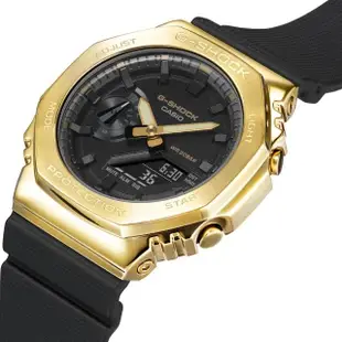 【CASIO 卡西歐】G-SHOCK 農家橡樹 時尚黑金八角雙顯腕錶 母親節 禮物(GM-2100G-1A9)