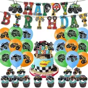 Monster Trucks Balloon Kit Birthday Party Supplies Balloons Banner Cake Toppers Decoration -NMAOV