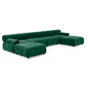 Foret 6 Seater Sofa Modular Arm Ottoman Tufted Velvet Lounge Couch Chaise Green