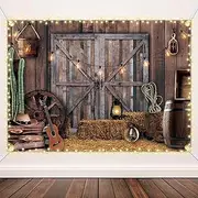 Moukeren Western Party Backdrop Cowboy Decoration Supply Wild West Decor Wooden House Barn Photo Background for Birthday Wedding (7 x 5 ft, Classic Style)