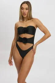 Black Cut Out Rosette One Piece Swimsuit - Size S, Women's One Piece
