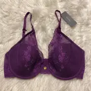 Natori 32D Bra Purple Cherry Blossom Underwire Back Close 721191 Deep Plum NEW