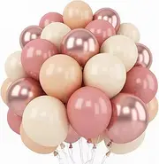62Pcs Retro Blush Pink Balloons Kit,12Inch Dusty Pink Party Balloons with Metallic Rose Gold Blush Pink Nude Balloons for Birthday Party Decoration,Baby Shower,Wedding,Bridal Shower