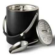 Insulated Ice Bucket with Lid, Strainer, Scoop & Handle - 3L Matte Black Stai...