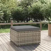 Garden Footrest with Cushion Grey 55x55x30 cm Poly Rattan, Weather-Resistant Rattan Outdoor Furniture, Sturdy Steel Frame with Extra Storage and Waterproof Bag for Patio, Bench, Tree