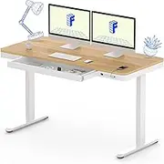 FLEXISPOT 140cm Electric Standing Desk with Drawers, Quick Assembly Home Office Sit Stand Desk with Storage, USB Charging, Computer Desk for Home Office (Maple Top + White Adjustable Frame, Comhar)