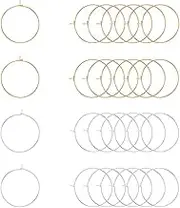 PH PandaHall Round Hoop Earrings,100 pcs 2 Colors 25mm(1 Inch) Brass Wire Hoops Wine Glass Charm Rings Beading Hoop for DIY Craft MakingDecoration Party Favors, Golden/Silver