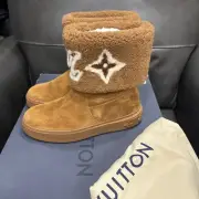 NIB AUTHENTIC LOUIS VUITTON SNOWDROP FLAT ANKLE BOOT BROWN TC 0252 37 N