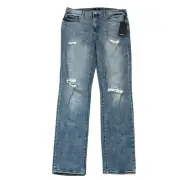 NWT True Religion Mens Geno Relaxed Slim No Flap Light Blue Jeans Rips Size 34