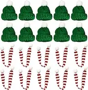 TEHAUX Mini Christmas Hat Scarf 20pcs Xmas Knit Santa Hats Knitting Doll Small Animal Hats Caps Candy Covers Christmas Tree Ornaments Holiday Decorations for Cup Wine Bottle DIY Art Craft