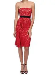 NWT BCBG MAX AZRIA Red Alexandra Strapless Lace Evening /Cocktail Dress Size 8