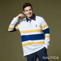 在飛比找momo購物網優惠-【NAUTICA】男裝 跳色條紋拼接長袖POLO衫(白)