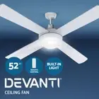 Devanti 52'' Ceiling Fan AC Motor 4 Blades LED Light Remote?Control Timer White