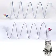 2 PCS Folded Cat Tunnel Spring, Portable Cat Toy Spiral Tunnel, with Synthetic Feather and Toy Mouse, Tunnel Spring Outdoor, Puppy Kitten Generic Cat Spring Toys for Indoor Cats
