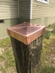 Solid Raw Copper 4x4 Riveted Fence Post Cap Made in USA Deck Porch Garden Decor