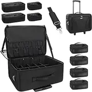 [MONSTINA] Rolling Makeup Train Case with Eight Small Makeup Bag, Makeup Case for Hairstylist,Makeup Artist Trolley Travel Makeup Case with Adjustable Divider (Black)
