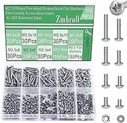 550Pcs M2.5 Phillips Pan Head Machine Screws M2.5x4/5/6/8/10/12/16/20mm Metric 304 Stainless Steel Screw Fully Thread Small Screws Fasteners Bolts Nuts and Flat Washers Assortment Kit