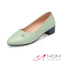 在飛比找momo購物網優惠-【MOM】真皮跟鞋 尖頭跟鞋 粗跟跟鞋/真皮小尖頭美鑽飾件時