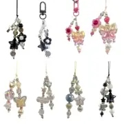 Y2K Star Flower Phone Chain Beaded Charm Keychain Phone Lanyard Strap Bag Decor