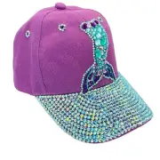 Girls Mermaid Outdoor Adjustable Sunshade Rhinestone Bling Hat Cap Purple 3-8y
