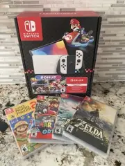 Nintendo Switch OLED Mario Kart 8 Bundle + 4 Games Zelda Odyssey Maker BRAND NEW