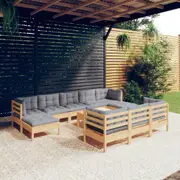 11 Piece Garden Lounge Set with Grey Cushions Solid Pinewood vidaXL