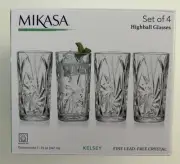Set 4 Mikasa KELSEY Fine Crystal 11.75oz Highball Drink Glasses Drinking Cups