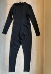 Black Petite Rib Zip Neck Unitard Bodysuit Women’s Size 6